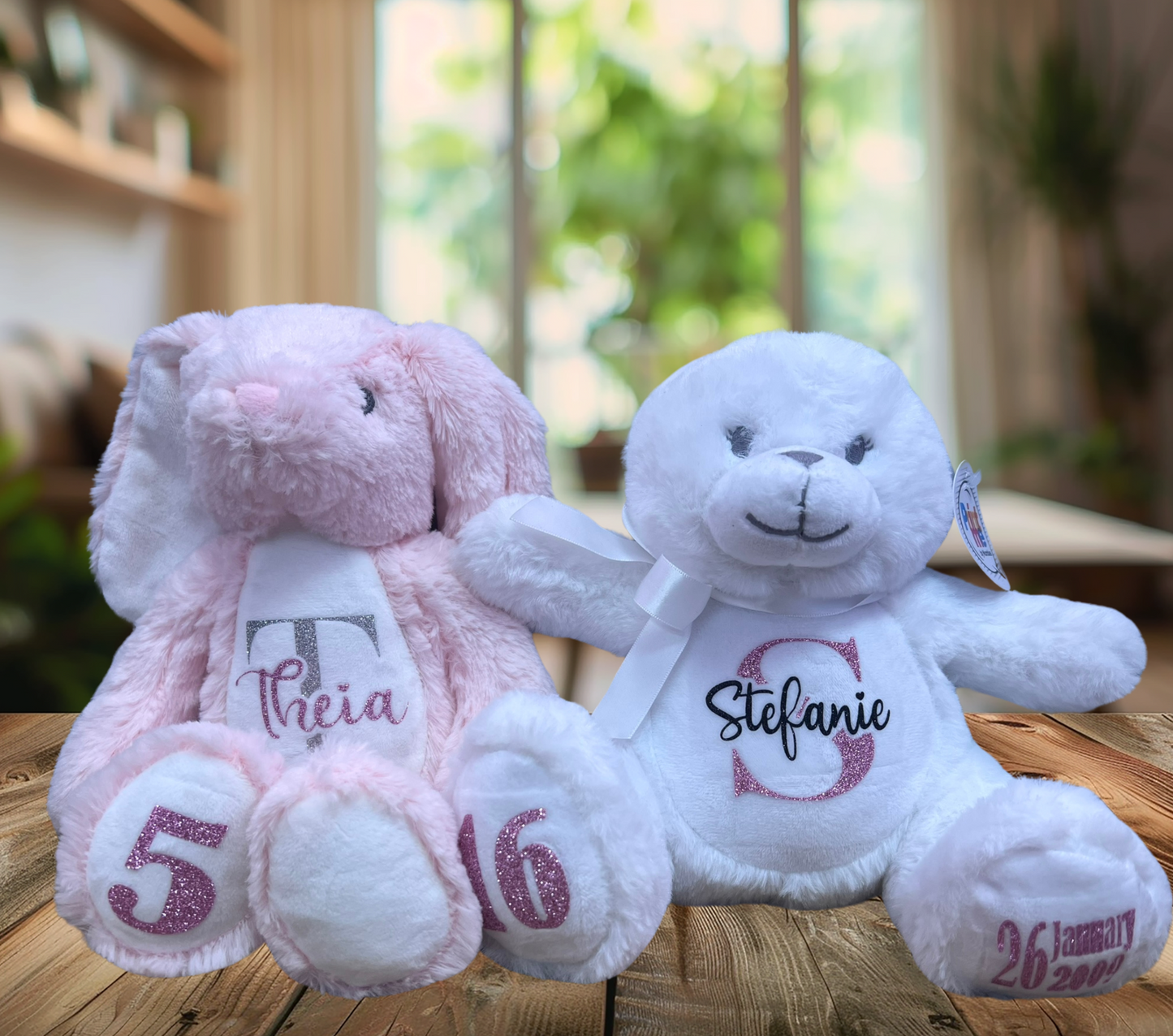Personalised Birthday Teddy Bear: Custom Name Glitter Print Stuffed Animal