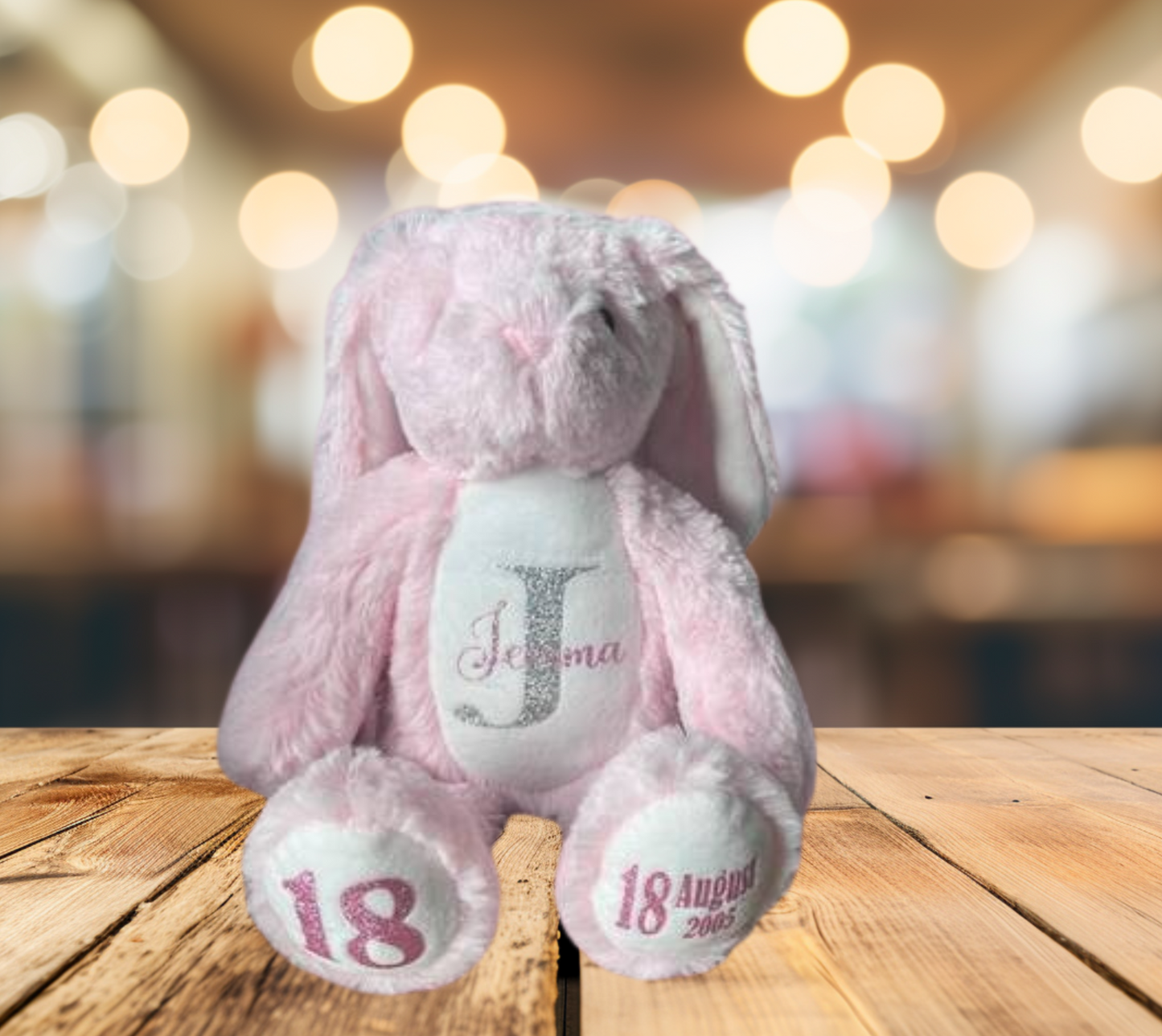 Personalised Birthday Teddy Bear: Custom Name Glitter Print Stuffed Animal