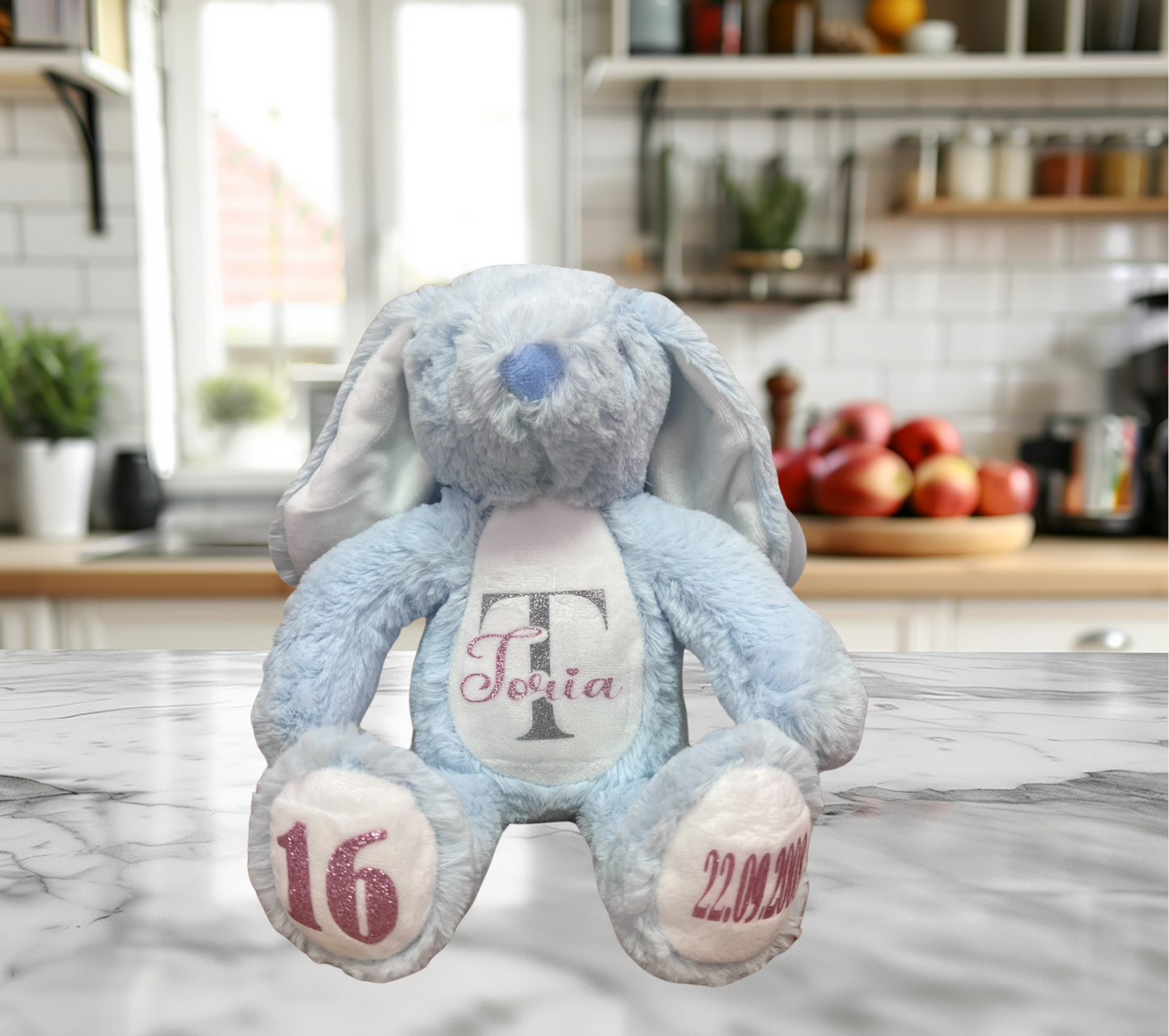 Personalised Birthday Teddy Bear: Custom Name Glitter Print Stuffed Animal