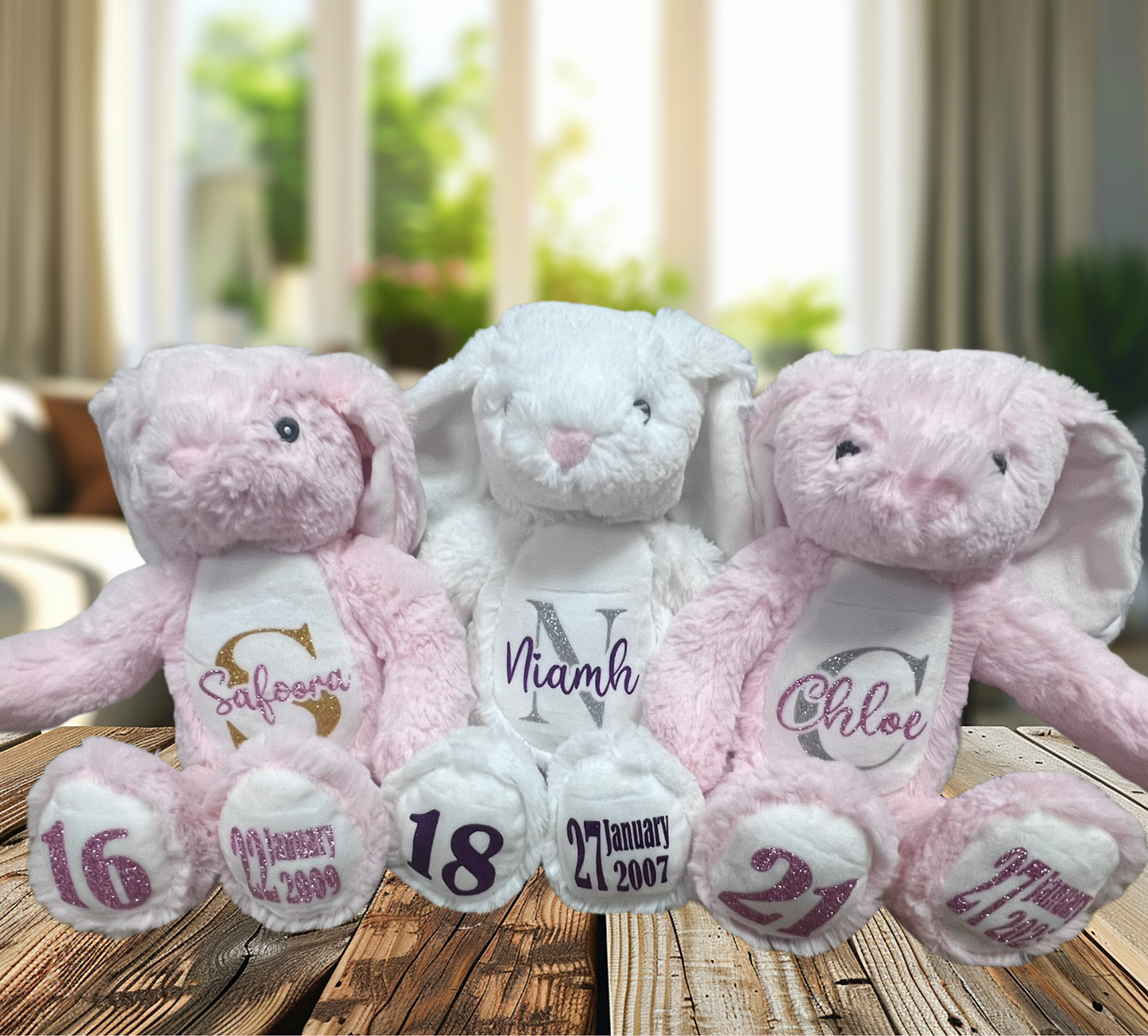 Personalised Birthday Teddy Bear: Custom Name Glitter Print Stuffed Animal