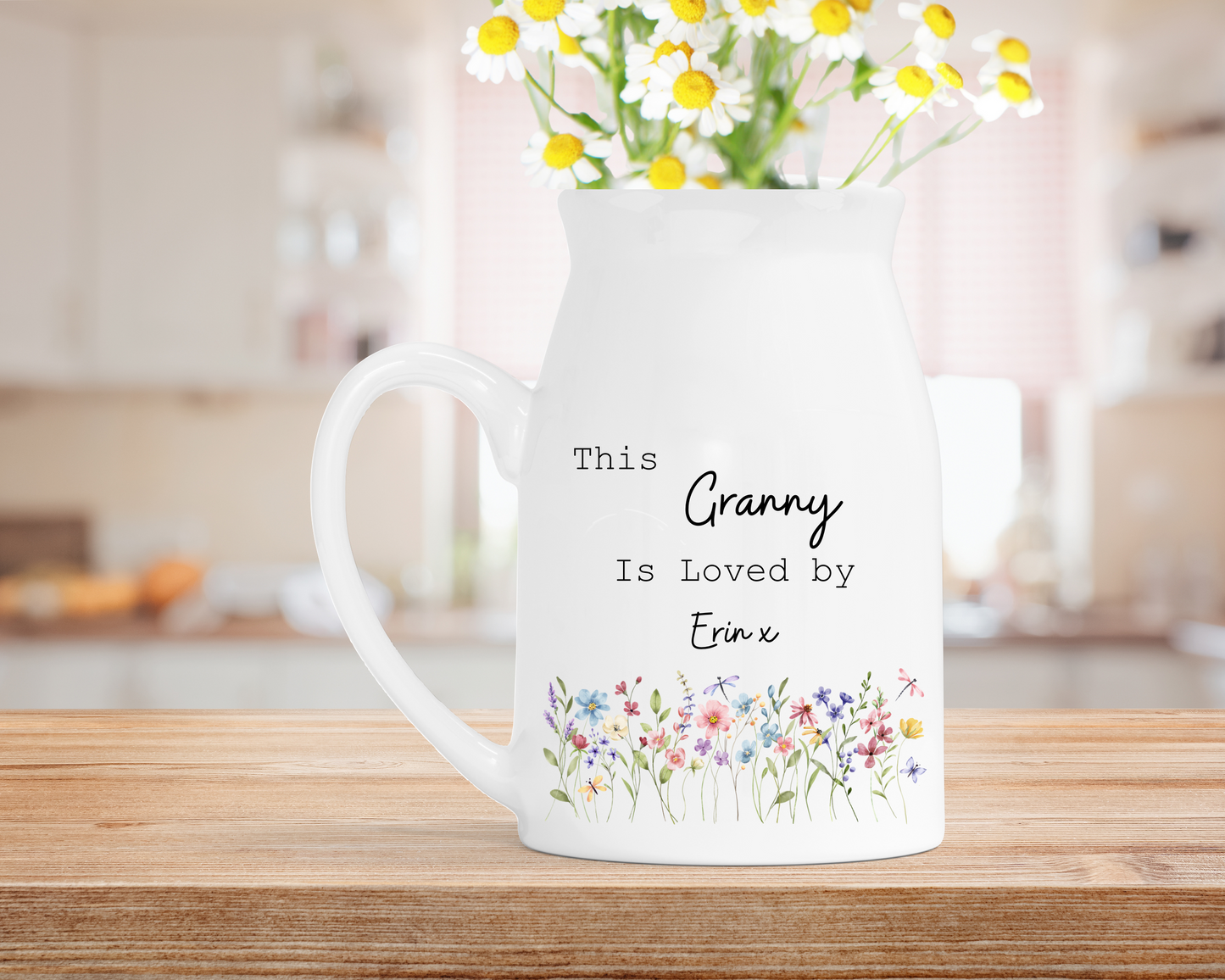 Personalised Ceramic Milk Jug Vase: 'Loved By' Custom Names