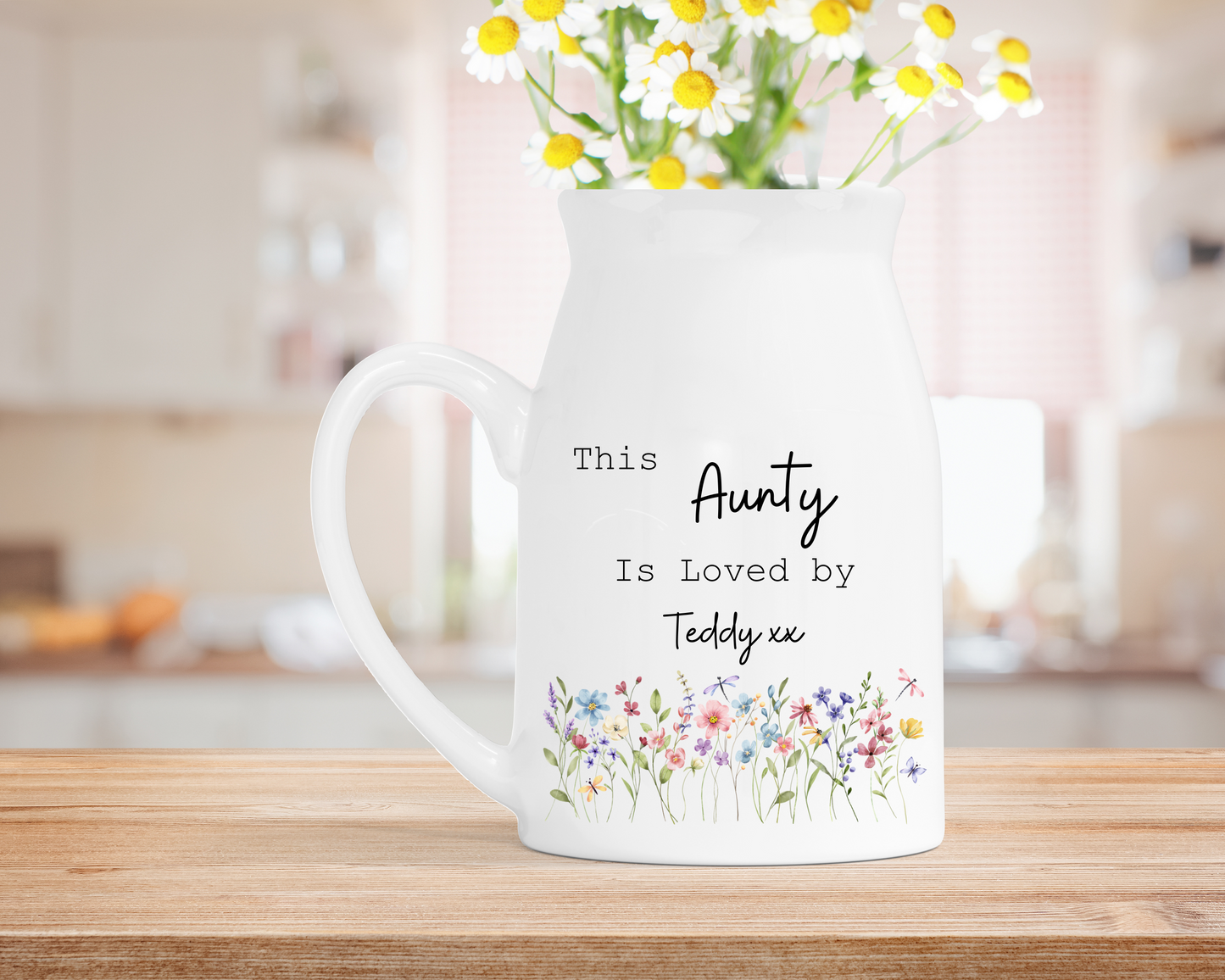 Personalised Ceramic Milk Jug Vase: 'Loved By' Custom Names