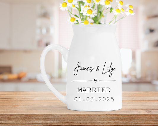 Personalised  Married Ceramic Milk Jug Vase