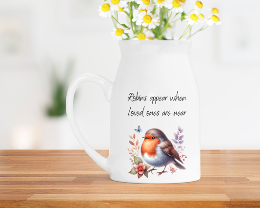 Robin Memorial Milk Jug Vase