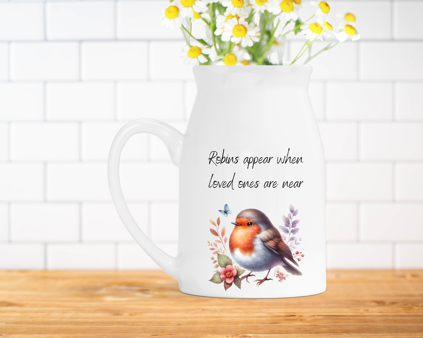 Robin Memorial Milk Jug Vase