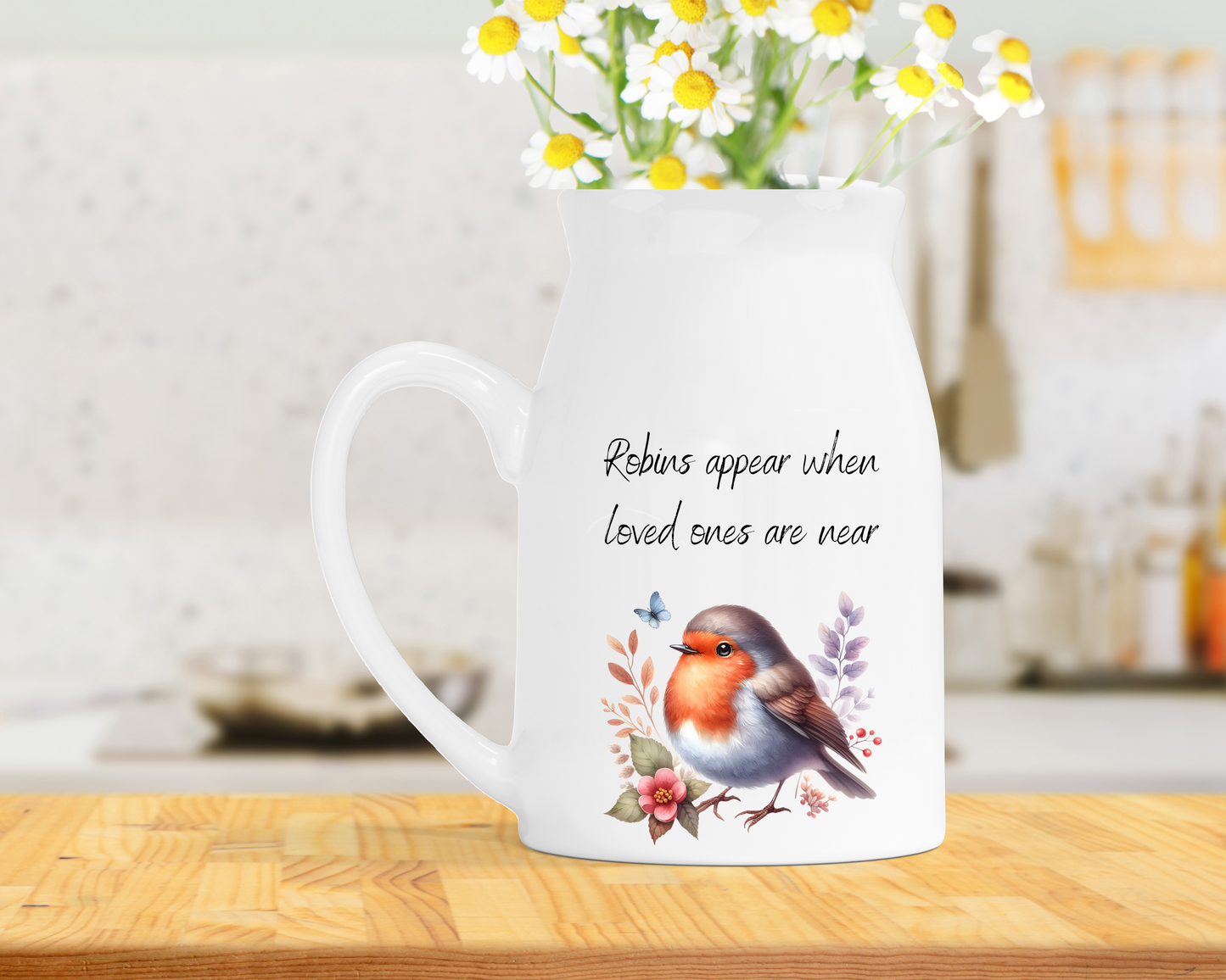Robin Memorial Milk Jug Vase