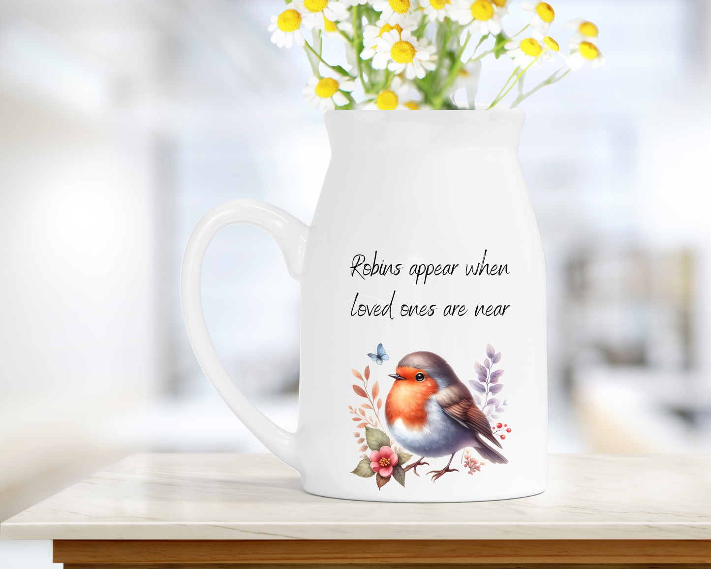 Robin Memorial Milk Jug Vase