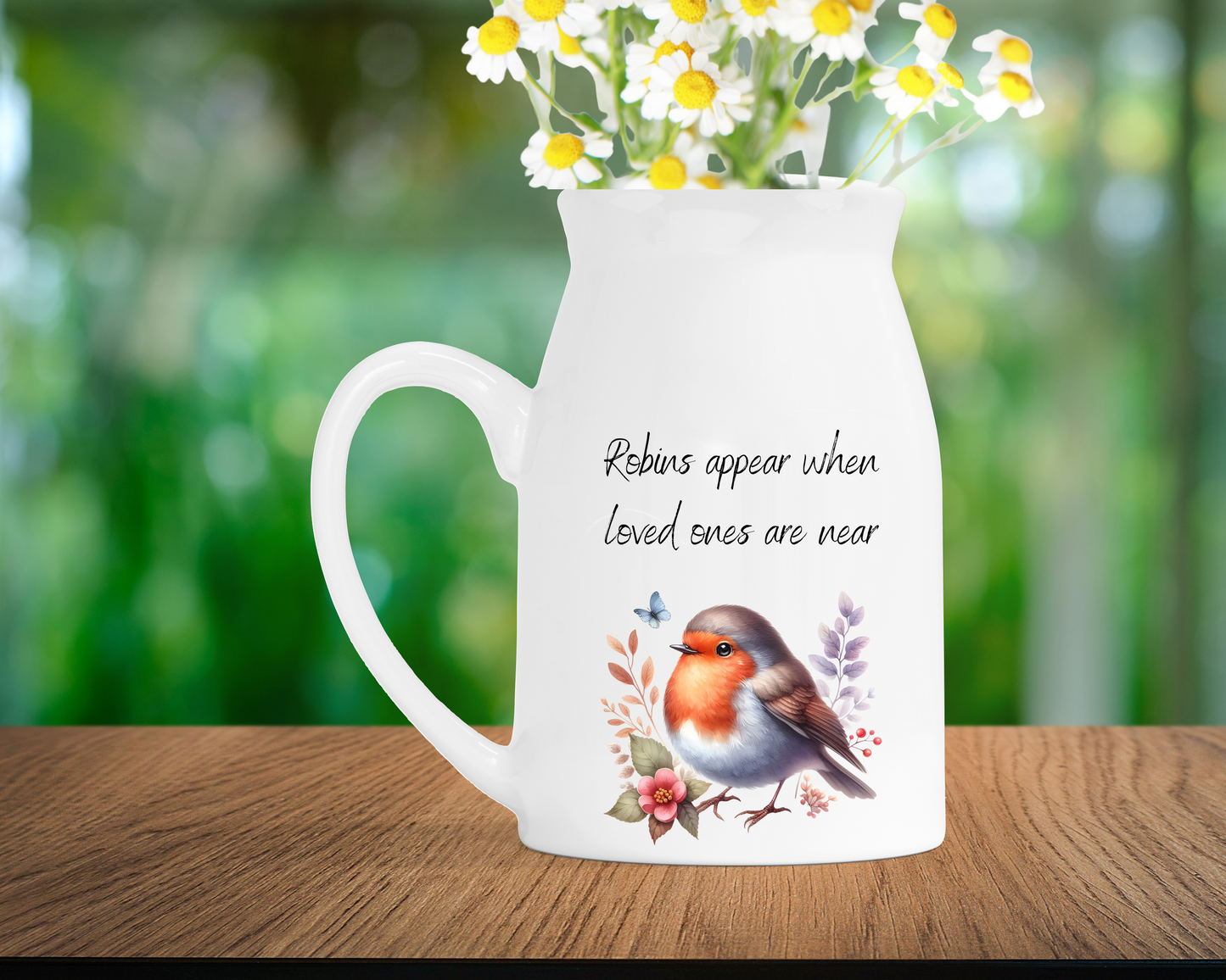 Robin Memorial Milk Jug Vase